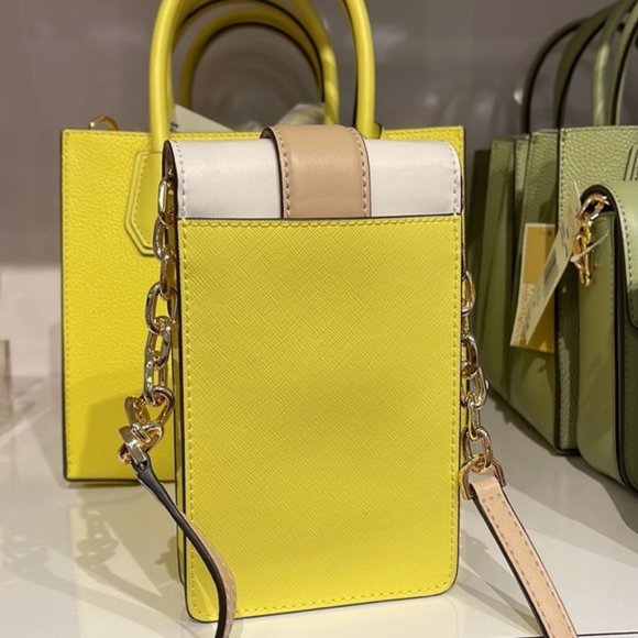 Michael Kors Carmen Small Color-Block Faux Leather Phone Crossbody Bag Sunshn - Picture 7 of 16